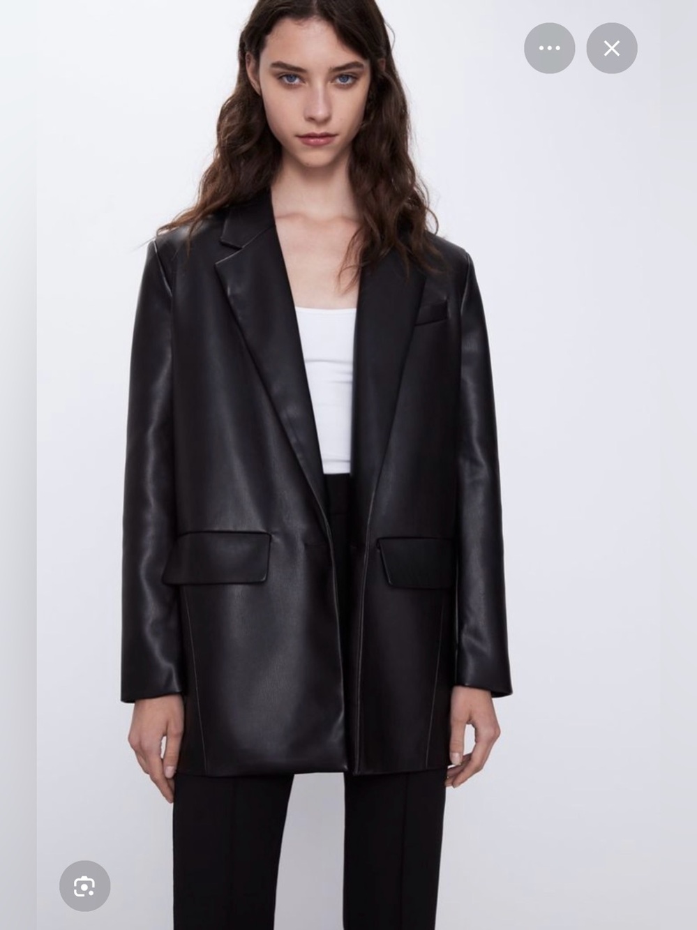 ZARA Black Faux Leather Single-Button Blazer